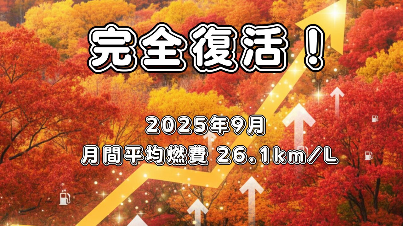 【完全復活！】50プリウス前期の2025年9月の燃費は26.1km/L。好調を示すグラフと燃費計のアイキャッチ画像。